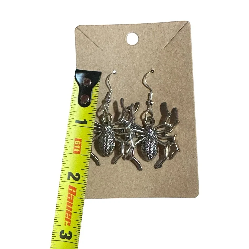 Silver Spider Dangle Earrings Gothic Halloween Spooky‎ Arachnid Jewelry Hook